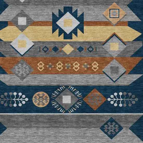 Navy Blue And Orange Geometric Washable Indoor Outdoor Area Rug Photo 3