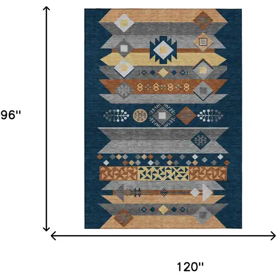 Navy Blue And Orange Geometric Washable Indoor Outdoor Area Rug Photo 7