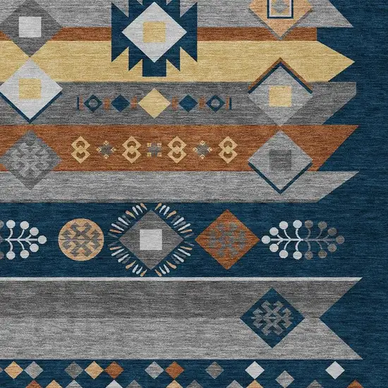 Navy Blue And Orange Geometric Washable Indoor Outdoor Area Rug Photo 3
