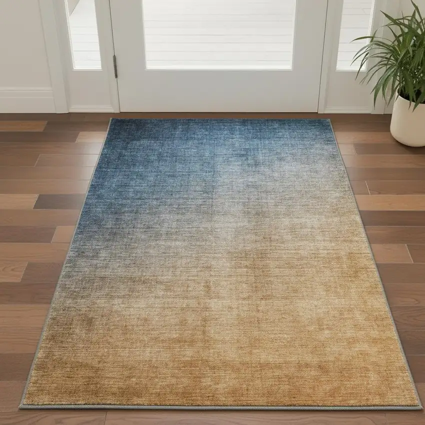 Navy Blue And Orange Ombre Washable Area Rug With UV Protection Photo 2