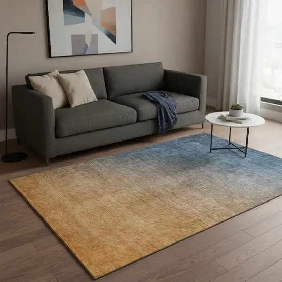 Navy Blue And Orange Ombre Washable Area Rug With UV Protection Photo 2