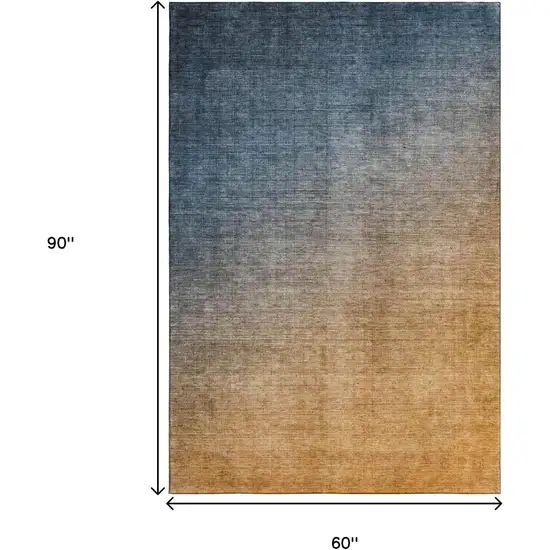 Navy Blue And Orange Ombre Washable Area Rug With UV Protection Photo 7