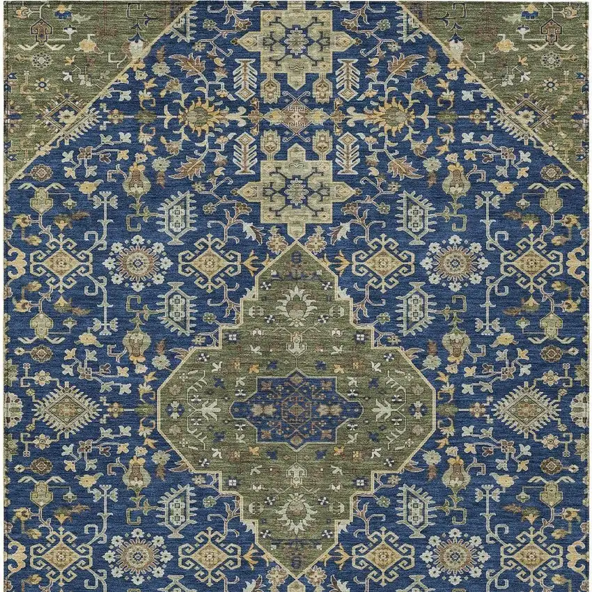Navy Blue And Pewter Medallion Washable Indoor Outdoor Area Rug Photo 4