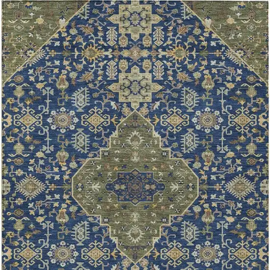 Navy Blue And Pewter Medallion Washable Indoor Outdoor Area Rug Photo 4