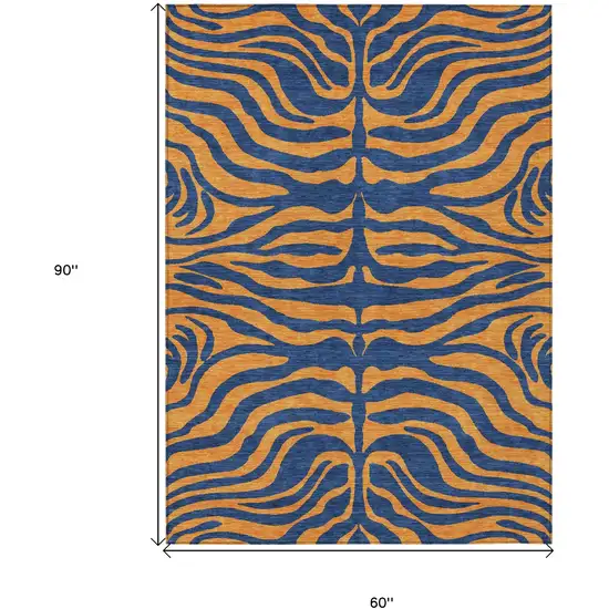 Navy Blue And Pink Animal Print Washable Indoor Outdoor Area Rug Photo 7