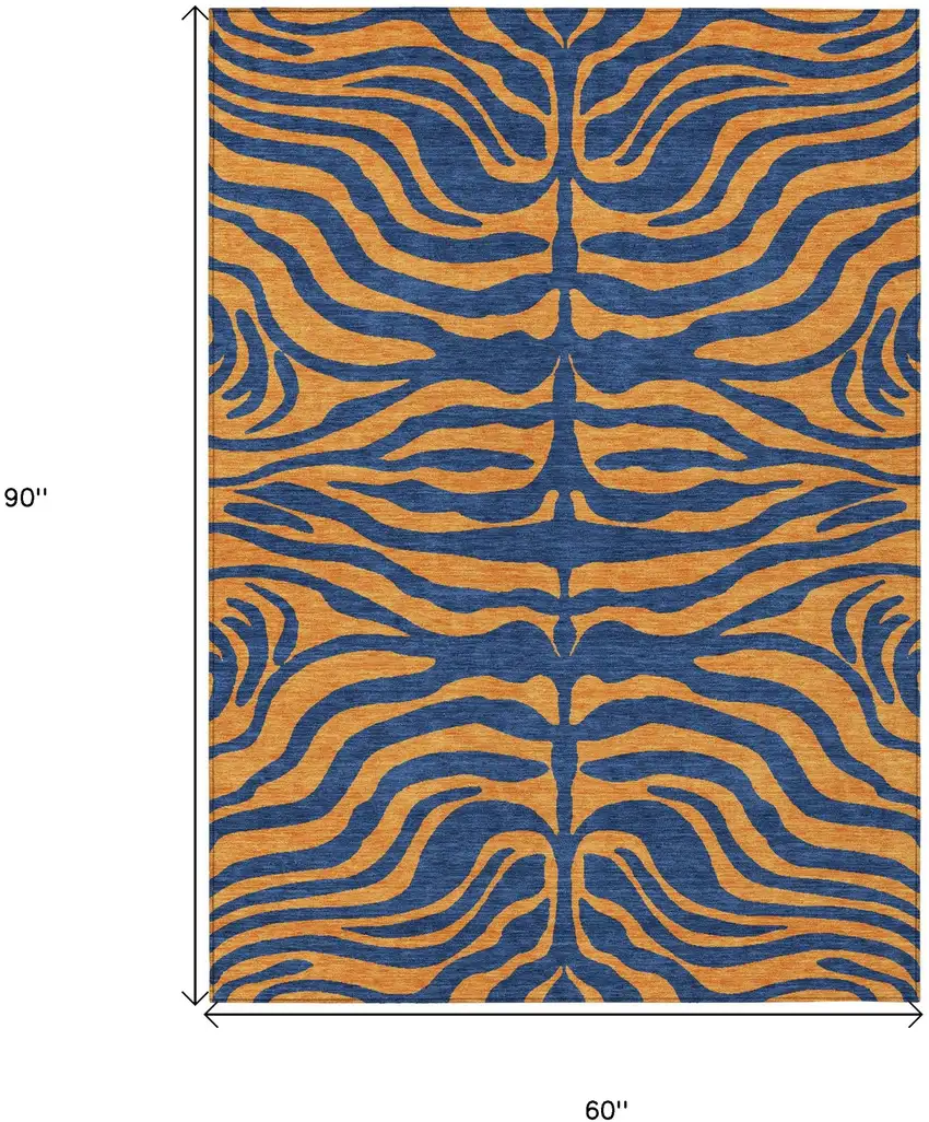 Navy Blue And Pink Animal Print Washable Indoor Outdoor Area Rug Photo 7