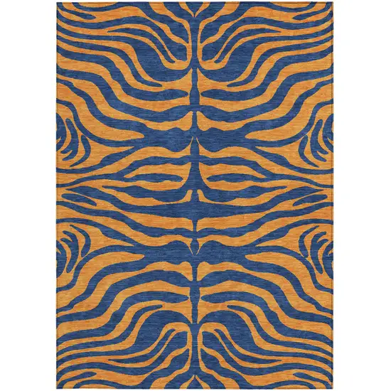 Navy Blue And Pink Animal Print Washable Indoor Outdoor Area Rug Photo 6