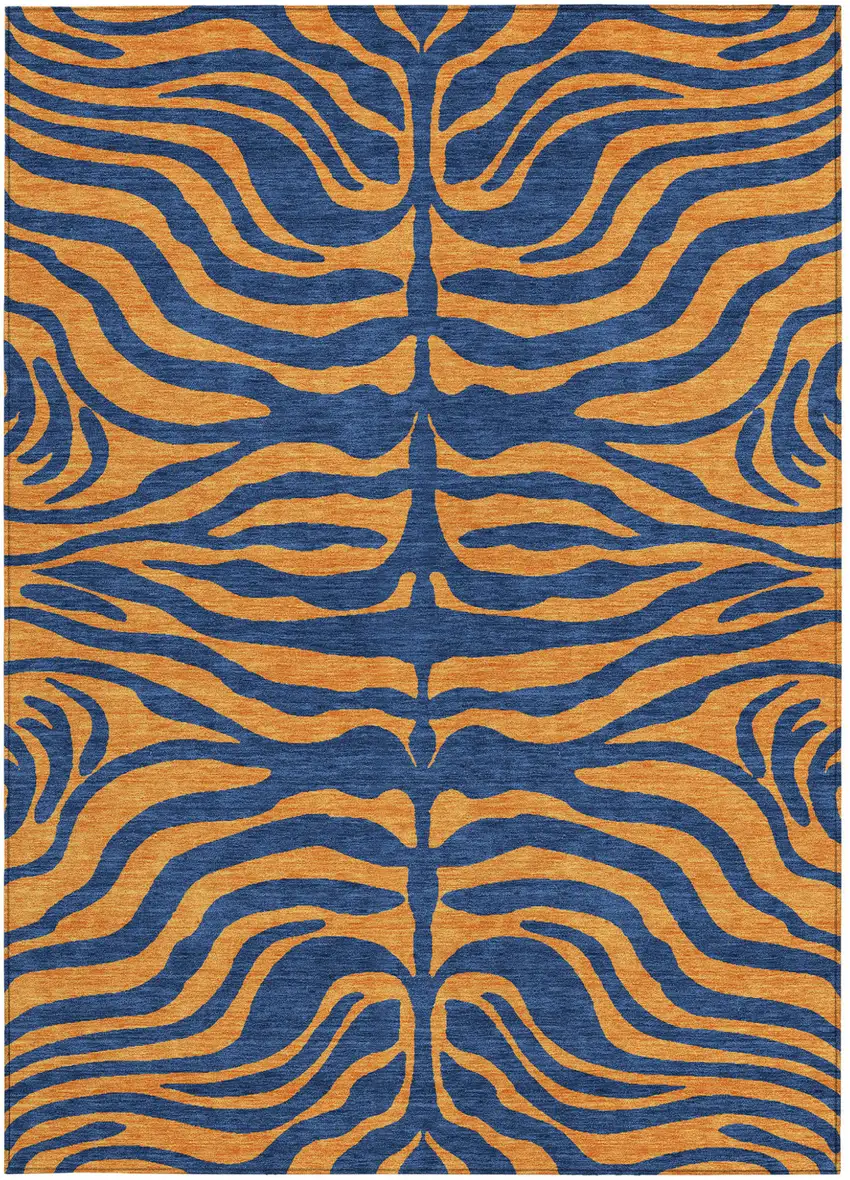 Navy Blue And Pink Animal Print Washable Indoor Outdoor Area Rug Photo 6