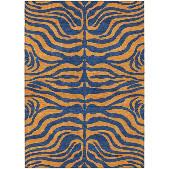 Navy Blue And Pink Animal Print Washable Indoor Outdoor Area Rug Photo 2