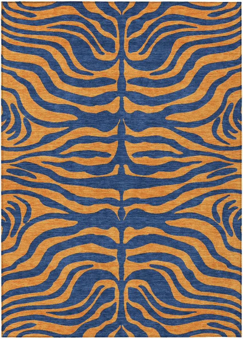 Navy Blue And Pink Animal Print Washable Indoor Outdoor Area Rug Photo 2