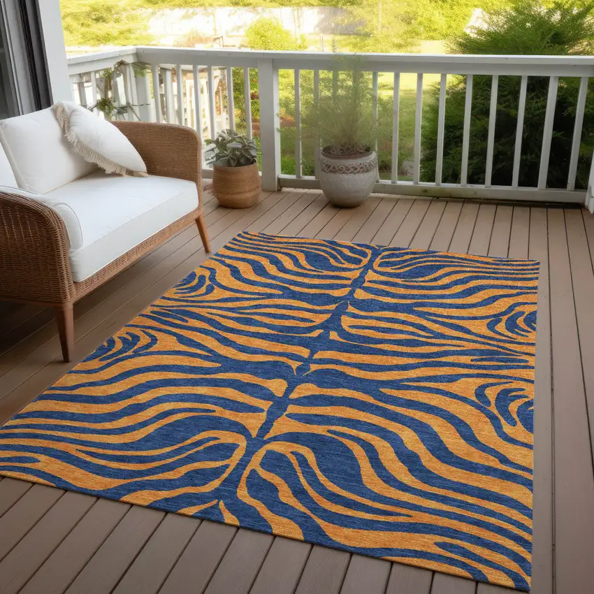 Navy Blue And Pink Animal Print Washable Indoor Outdoor Area Rug Photo 7
