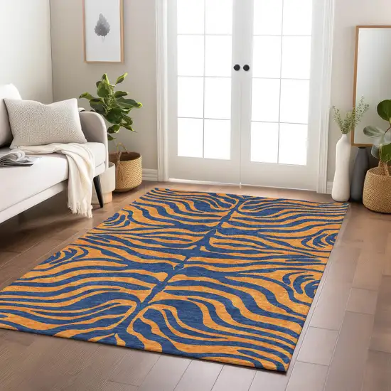 Navy Blue And Pink Animal Print Washable Indoor Outdoor Area Rug Photo 9