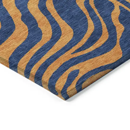 Navy Blue And Pink Animal Print Washable Indoor Outdoor Area Rug Photo 4