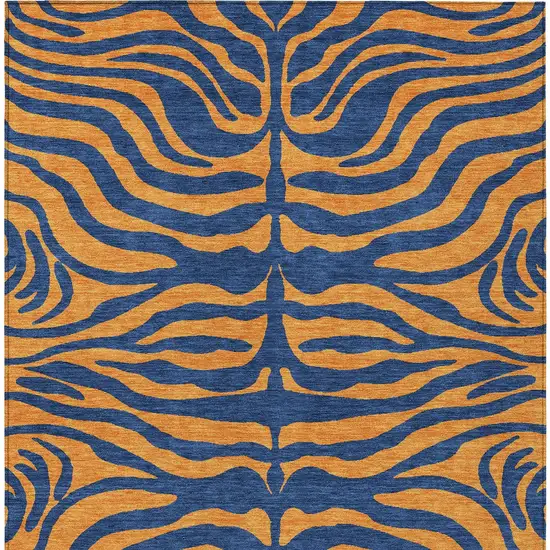 Navy Blue And Pink Animal Print Washable Indoor Outdoor Area Rug Photo 6