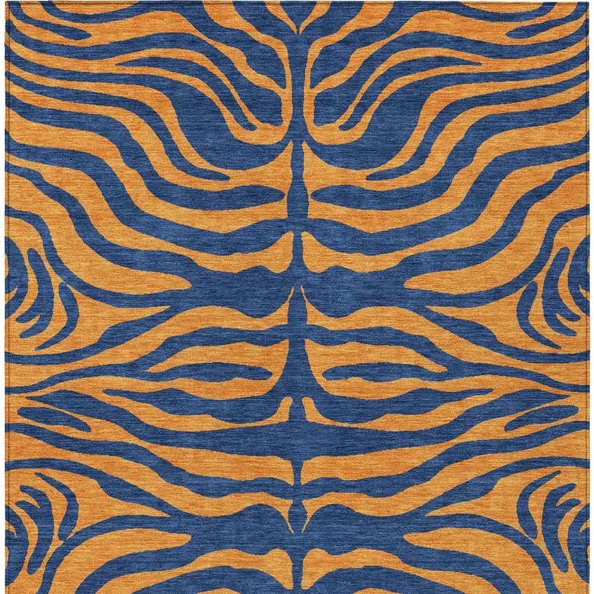 Navy Blue And Pink Animal Print Washable Indoor Outdoor Area Rug Photo 6