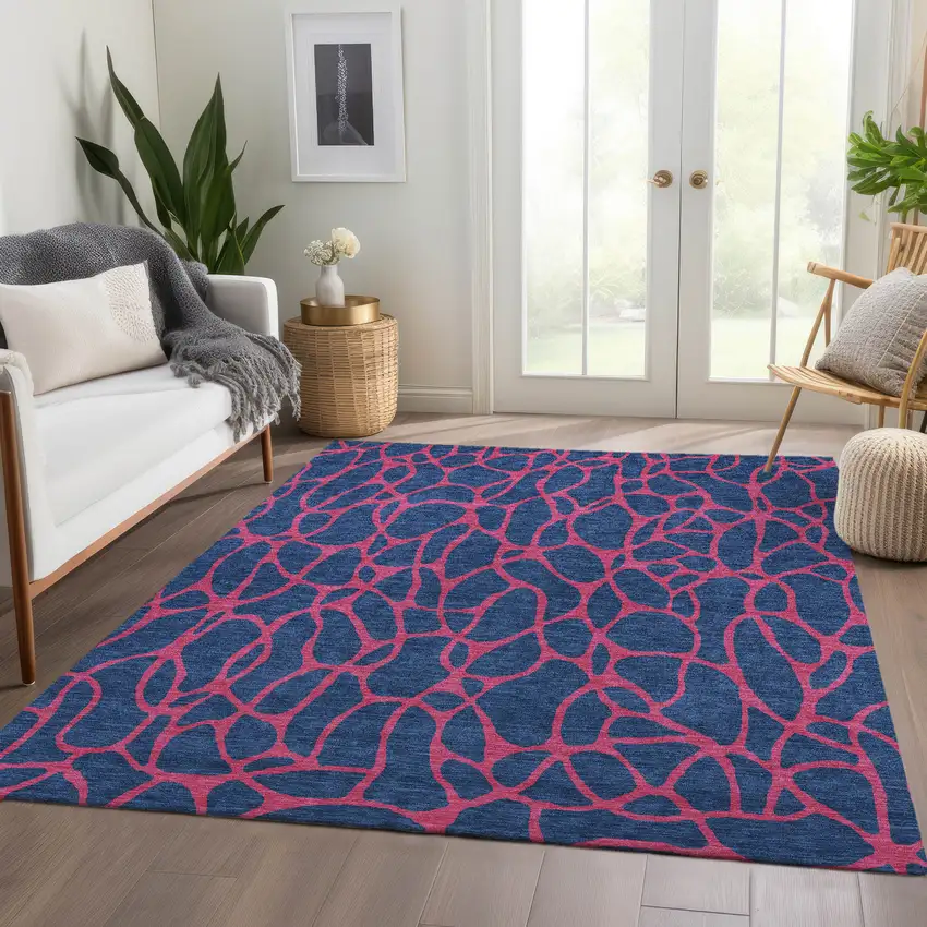 Navy Blue And Pink Geometric Washable Area Rug With UV Protection Photo 5