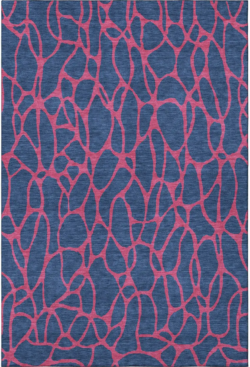 Navy Blue And Pink Geometric Washable Area Rug With UV Protection Photo 3