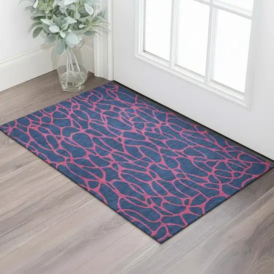 Navy Blue And Pink Geometric Washable Area Rug With UV Protection Photo 2