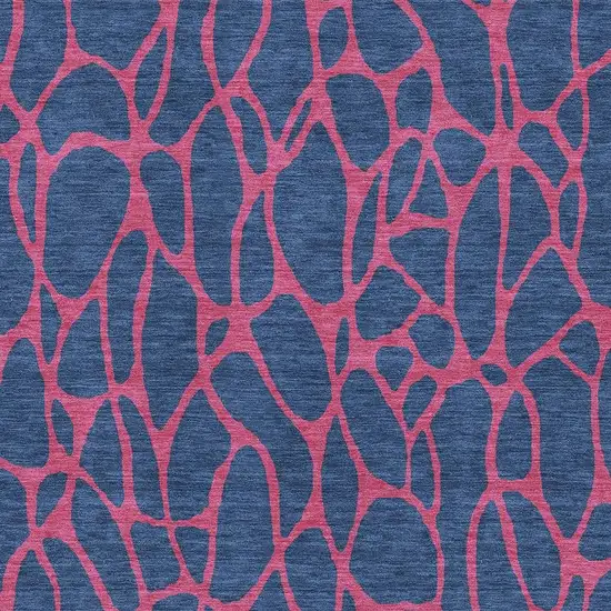Navy Blue And Pink Geometric Washable Area Rug With UV Protection Photo 2