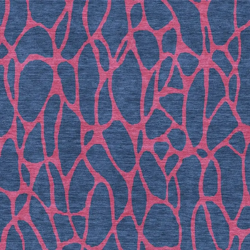 Navy Blue And Pink Geometric Washable Area Rug With UV Protection Photo 2