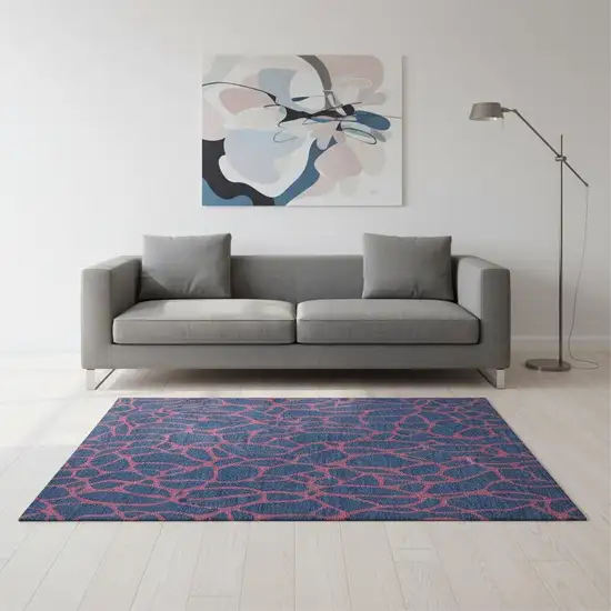 Navy Blue And Pink Geometric Washable Area Rug With UV Protection Photo 2