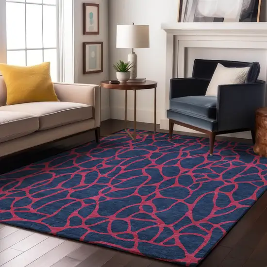 Navy Blue And Pink Geometric Washable Area Rug With UV Protection Photo 4