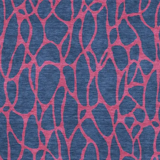 Navy Blue And Pink Geometric Washable Area Rug With UV Protection Photo 2