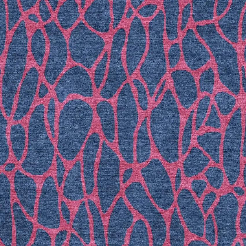 Navy Blue And Pink Geometric Washable Area Rug With UV Protection Photo 2