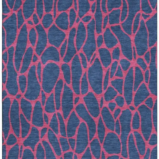 Navy Blue And Pink Geometric Washable Area Rug With UV Protection Photo 3