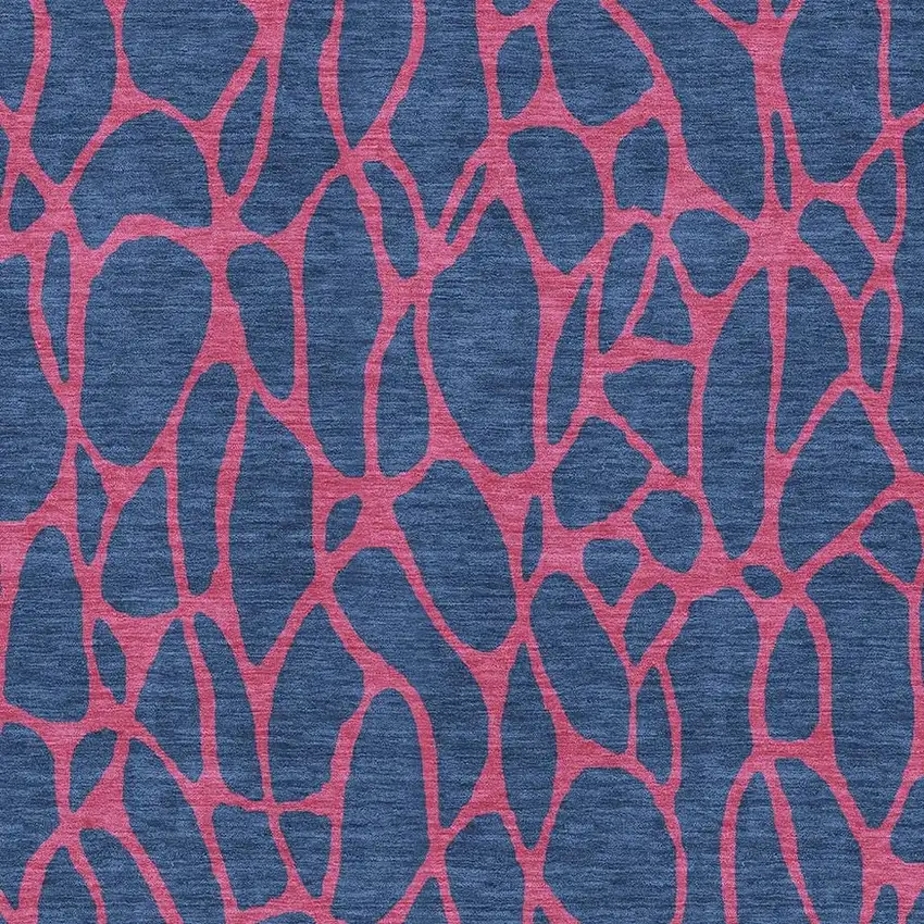 Navy Blue And Pink Geometric Washable Area Rug With UV Protection Photo 2