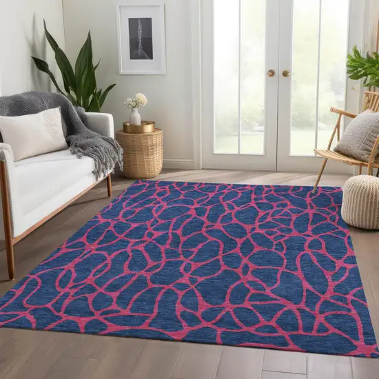 Navy Blue And Pink Geometric Washable Area Rug With UV Protection Photo 5