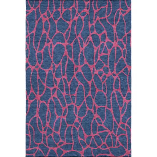 Navy Blue And Pink Geometric Washable Area Rug With UV Protection Photo 1