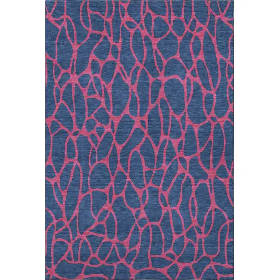 Navy Blue And Pink Geometric Washable Area Rug With UV Protection Photo 3