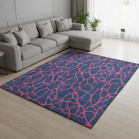 Navy Blue And Pink Geometric Washable Area Rug With UV Protection Photo 2
