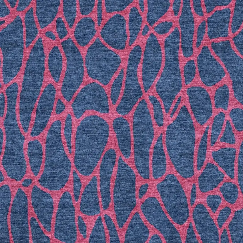 Navy Blue And Pink Geometric Washable Area Rug With UV Protection Photo 2