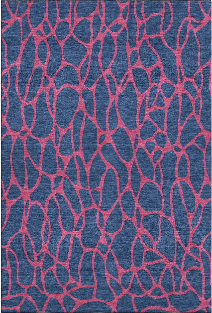 Navy Blue And Pink Geometric Washable Area Rug With UV Protection Photo 1