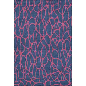 Photo of Navy Blue And Pink Geometric Washable Area Rug With UV Protection