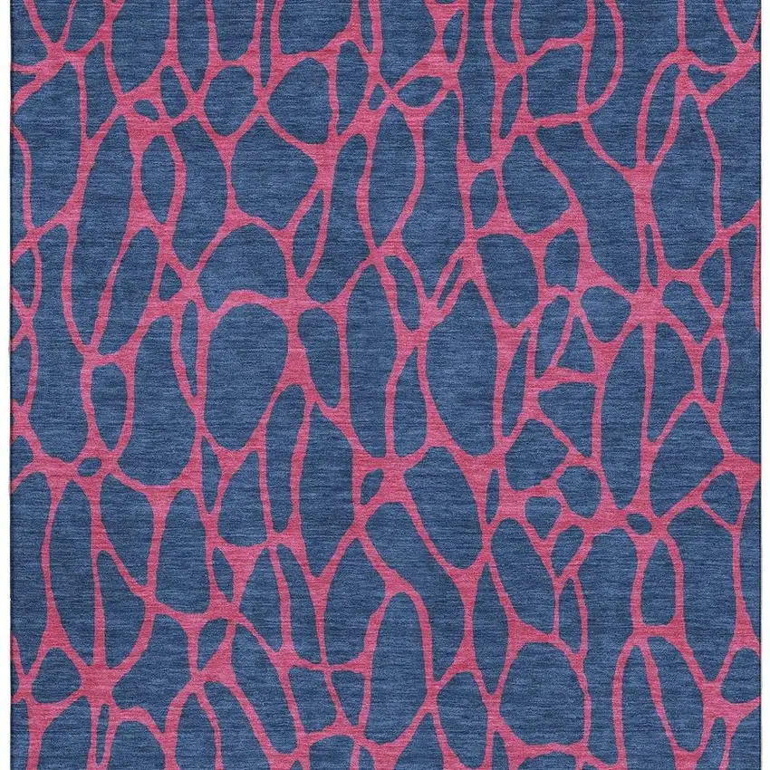 Navy Blue And Pink Geometric Washable Area Rug With UV Protection Photo 3