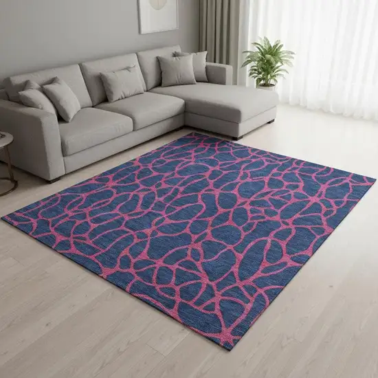 Navy Blue And Pink Geometric Washable Area Rug With UV Protection Photo 2
