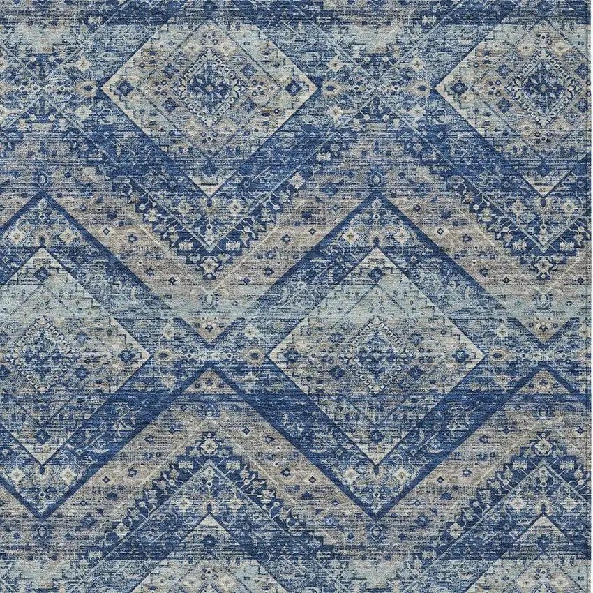 Navy Blue And Pink Tribal Washable Indoor Outdoor Area Rug Photo 3