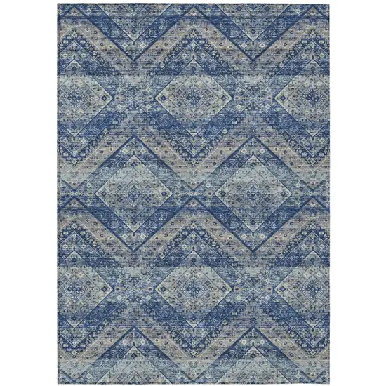Navy Blue And Pink Tribal Washable Indoor Outdoor Area Rug Photo 2
