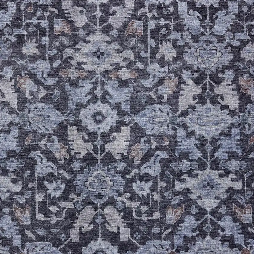 Navy Blue And Plum Floral Washable Indoor Outdoor Area Rug Photo 2