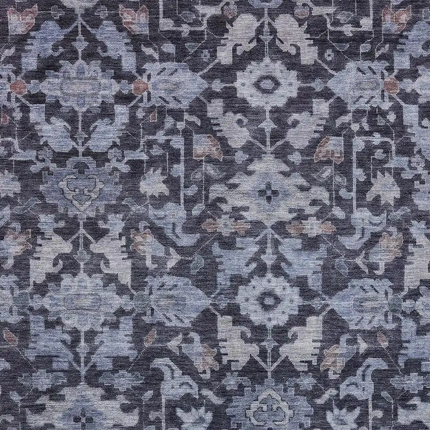 Navy Blue And Plum Floral Washable Indoor Outdoor Area Rug Photo 2