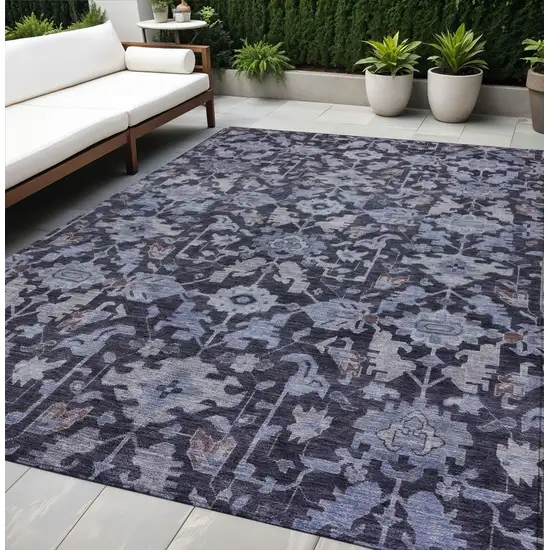 Navy Blue And Plum Floral Washable Indoor Outdoor Area Rug Photo 1