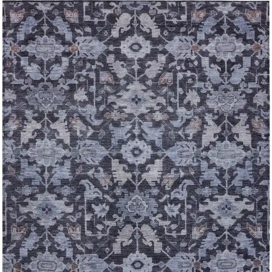 Navy Blue And Plum Floral Washable Indoor Outdoor Area Rug Photo 3