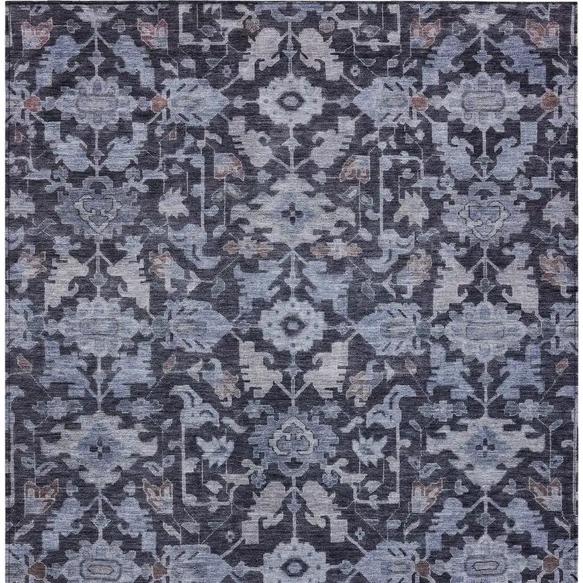 Navy Blue And Plum Floral Washable Indoor Outdoor Area Rug Photo 3