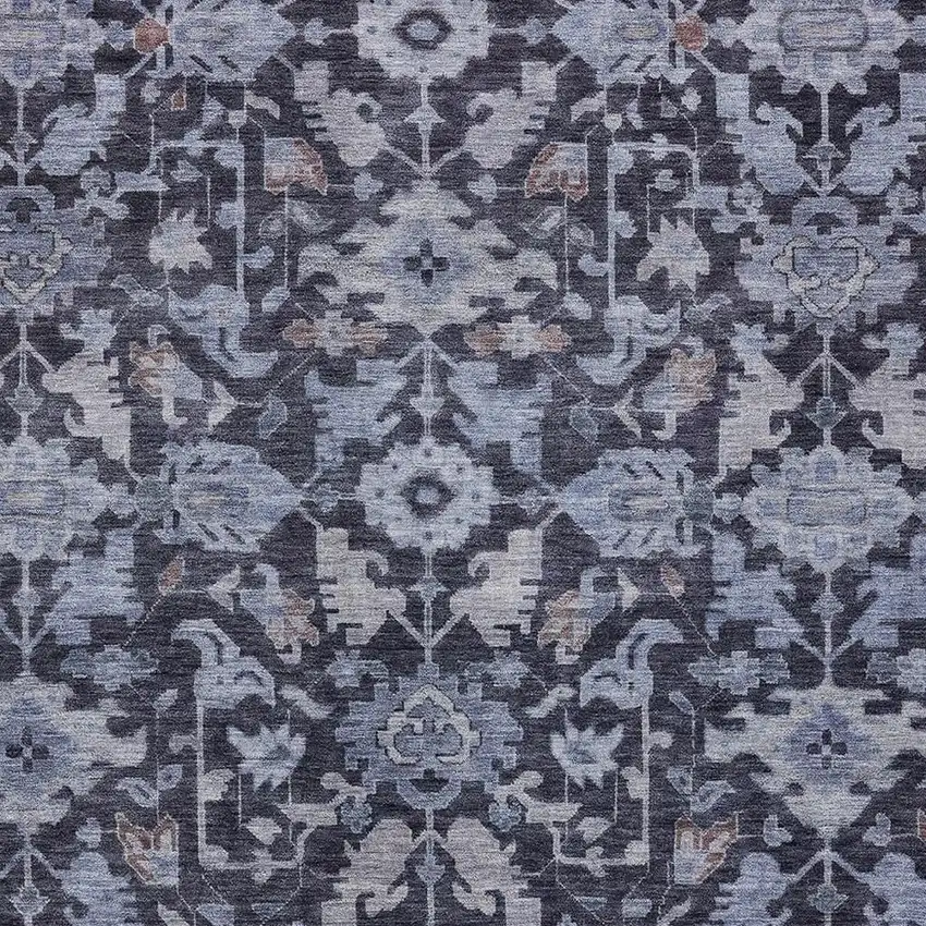 Navy Blue And Plum Floral Washable Indoor Outdoor Area Rug Photo 2