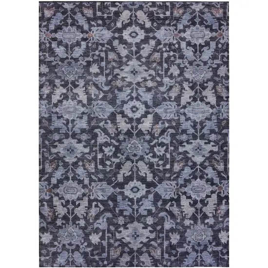 Navy Blue And Plum Floral Washable Indoor Outdoor Area Rug Photo 1