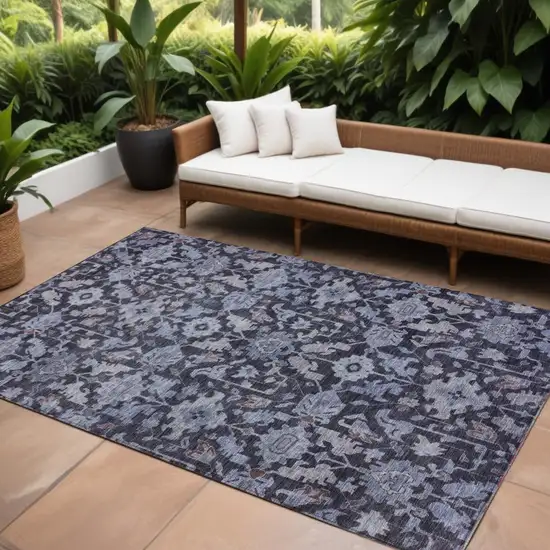 Navy Blue And Plum Floral Washable Indoor Outdoor Area Rug Photo 1