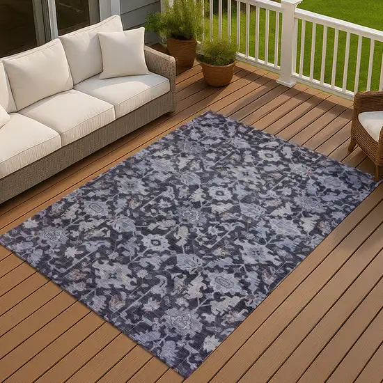 Navy Blue And Plum Floral Washable Indoor Outdoor Area Rug Photo 4